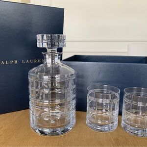 Ralph Lauren Hudson Plaid Crystal Decanter Set - Brand New